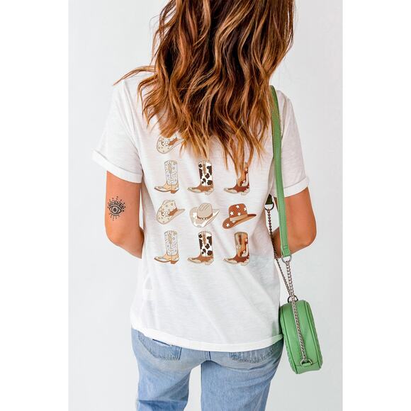 Round Neck Short Sleeve Cowboy Theme T-Shirt S - Picture 2 of 4